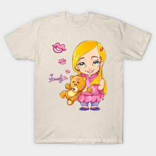 Pink Princess Girl with Teddy Bear | Lovely T-Shirt